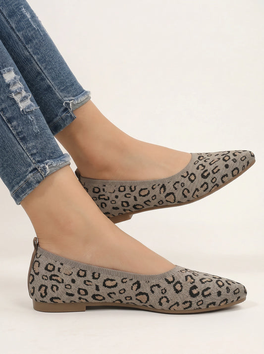 Maculyne Knit Ballet Flats – Leopard Print Women Casual Slip-On Comfortable Ballet Flats