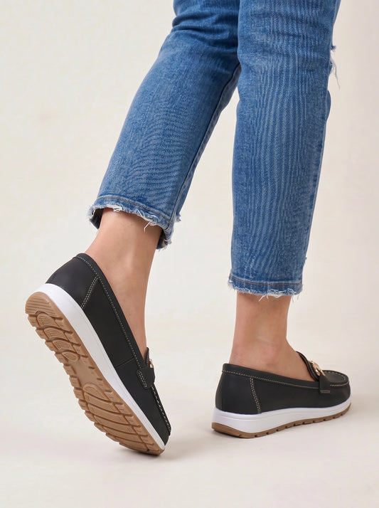 Cadette Chain Loafer Flats – Contrast Stitch Platform Mary Jane Ballet Flats Women Casual Slip On Shoes