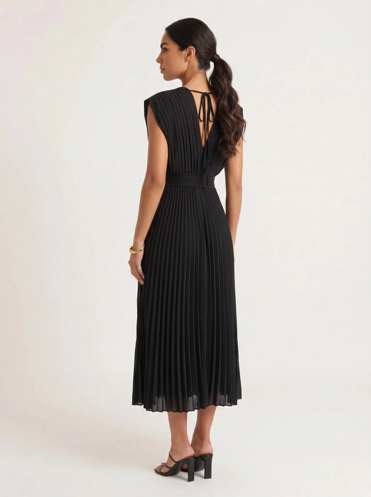Rosenta Pleated Wrap Midi Dress – Midi Dress Women Formal Wedding Guest Evening Elegant Ballet Wrap Top Style