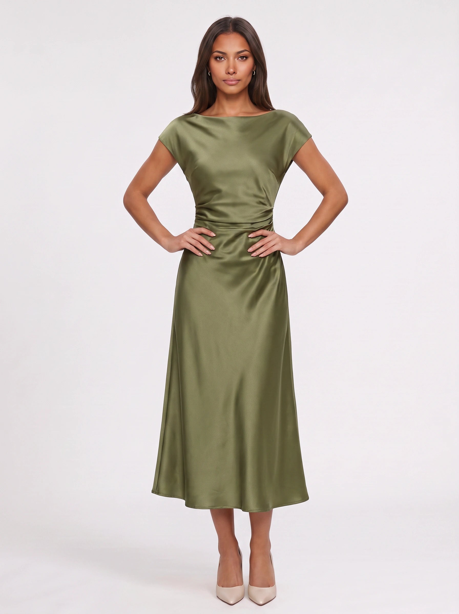 Satin Wrap Midi Dress – Formal Wedding Guest Women – Sunday Laine