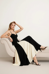 Contrava Colorblock Gown – Black Ivory Spaghetti Strap Maxi Dress Women Formal Evening Party