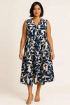 Foglia Tiered Dress – Botanical Print Midi Sleeveless Women Casual Vacation Sundress