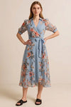 Floravera Wrap Dress – Floral Midi Women Summer Beach Wedding Guest Romantic Chiffon V-Neck