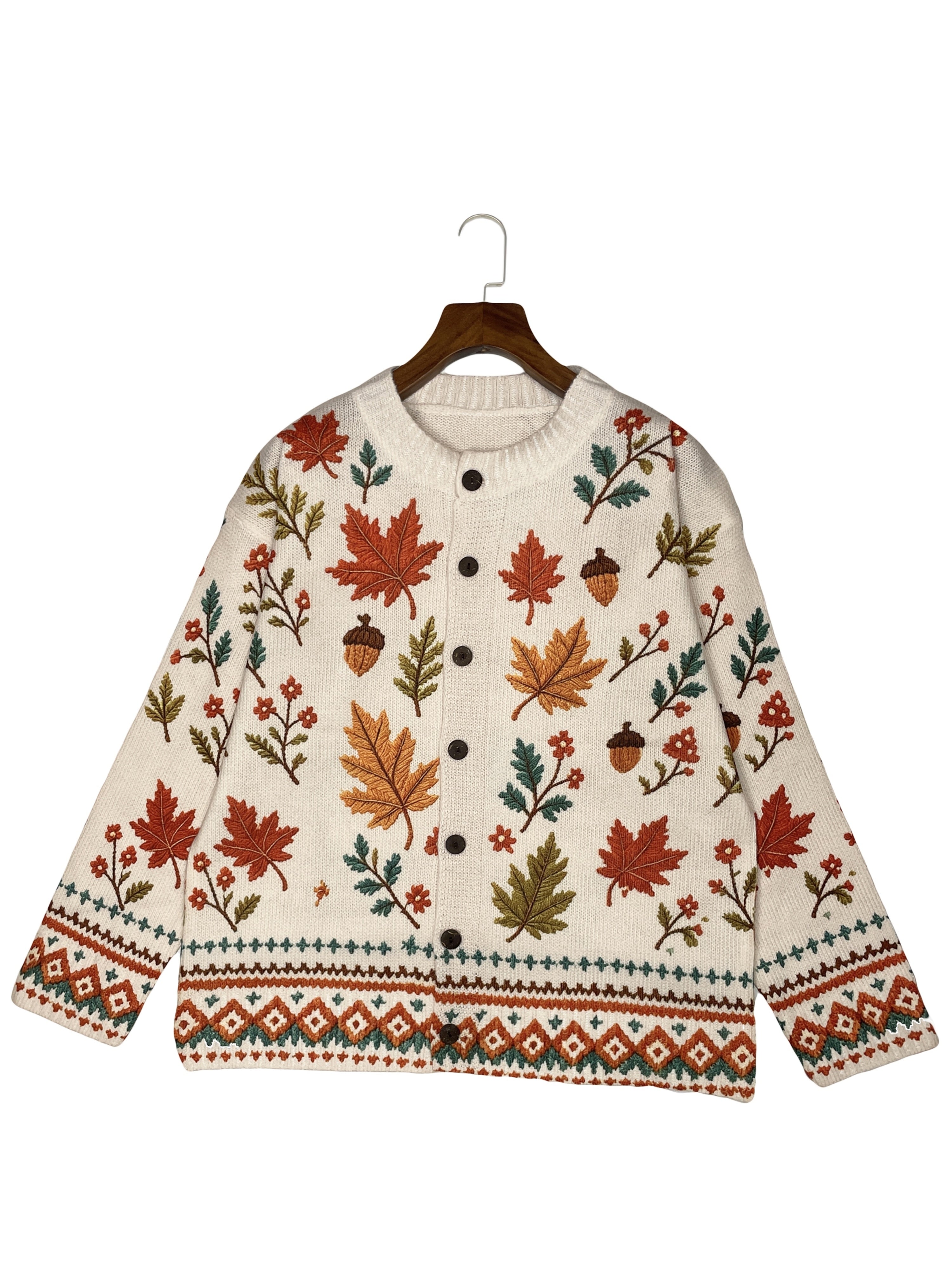 Foliaridge Embroidered Button-Front Cardigan – Knit Sweater Women Cardigan Fall Winter Casual Cozy Boho