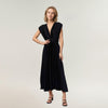 Plissara Pleated Maxi Dress – Women V-Neck Elegant Semi Formal Wedding Guest Party Cocktail Outfit
