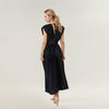 Plissara Pleated Maxi Dress – Women V-Neck Elegant Semi Formal Wedding Guest Party Cocktail Outfit
