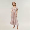 Plissara Pleated Maxi Dress – Women V-Neck Elegant Semi Formal Wedding Guest Party Cocktail Outfit
