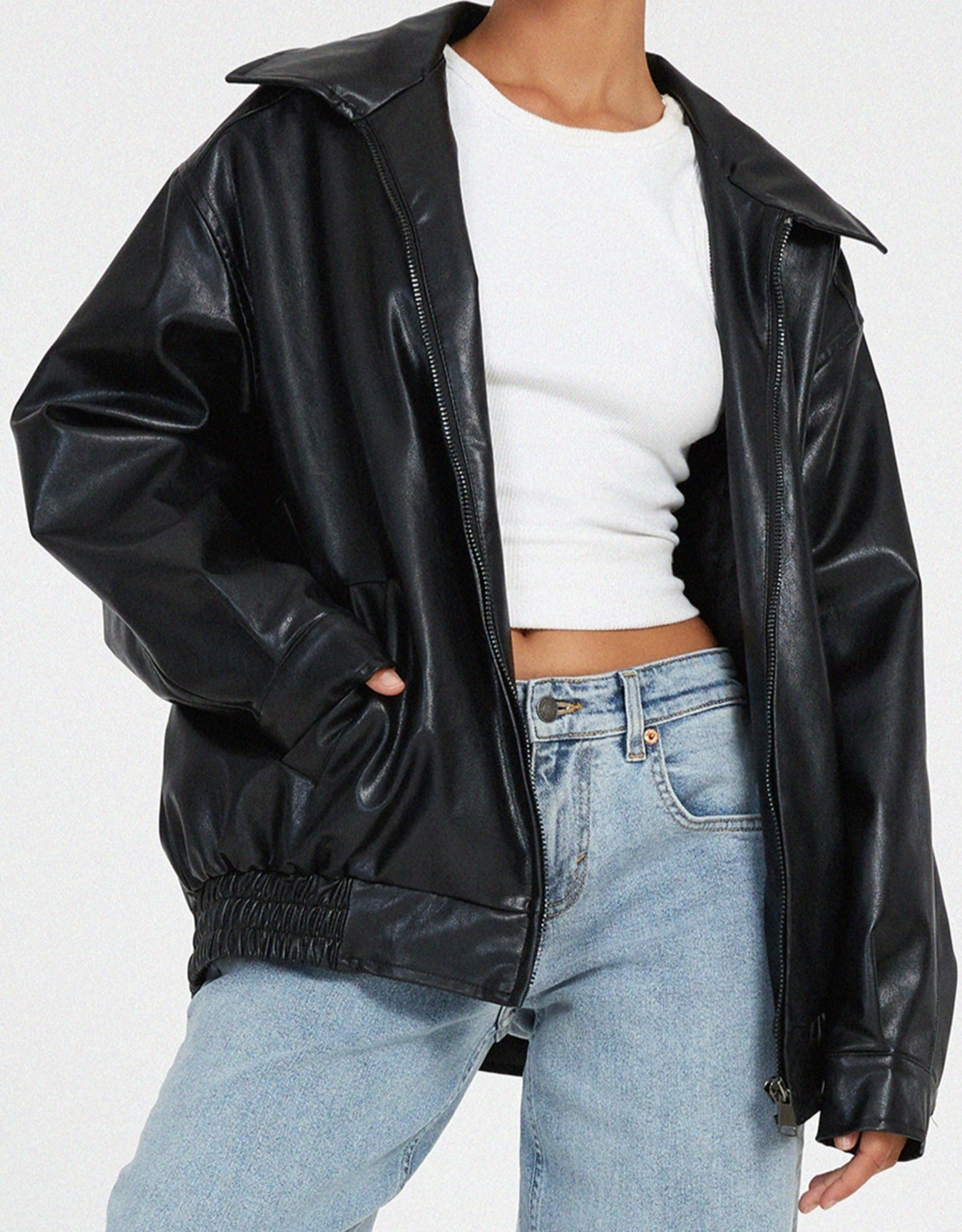 Kolmar Oversized Leather Bomber Jacket – Women Leather Jackets Fall Streetwear Casual Zip-Up Bomber Jacket
