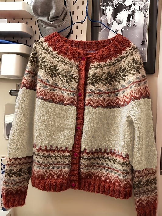 Fjarrond Fair Isle Button Cardigan – Cardigan Women Knit Sweater Nordic Pattern Long Sleeve Cardigan