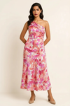 Floriva One-Shoulder Dress – Floral Midi Asymmetric Women Semi Formal Evening Wedding Guest Gown