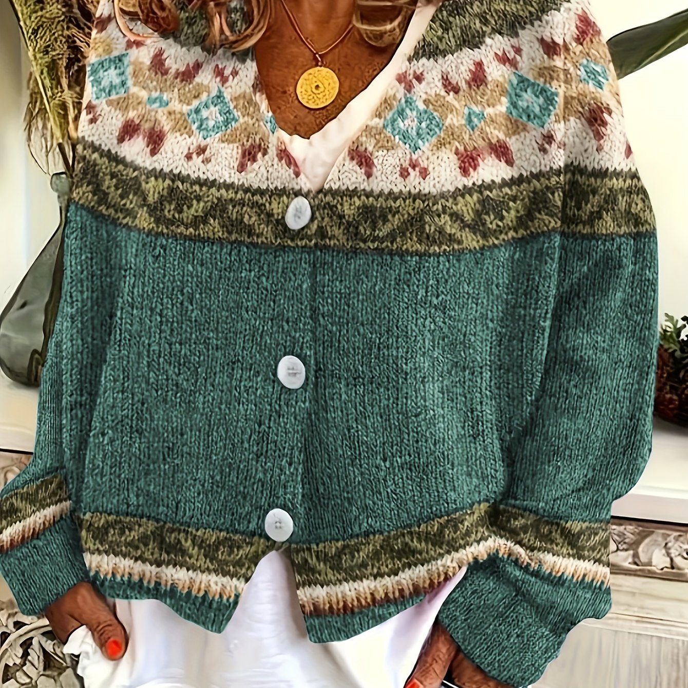 Blorvio Fair Isle Button Cardigan – Crochet Cardigan Sweater Women Fall Vintage Cropped Knit Cardigan