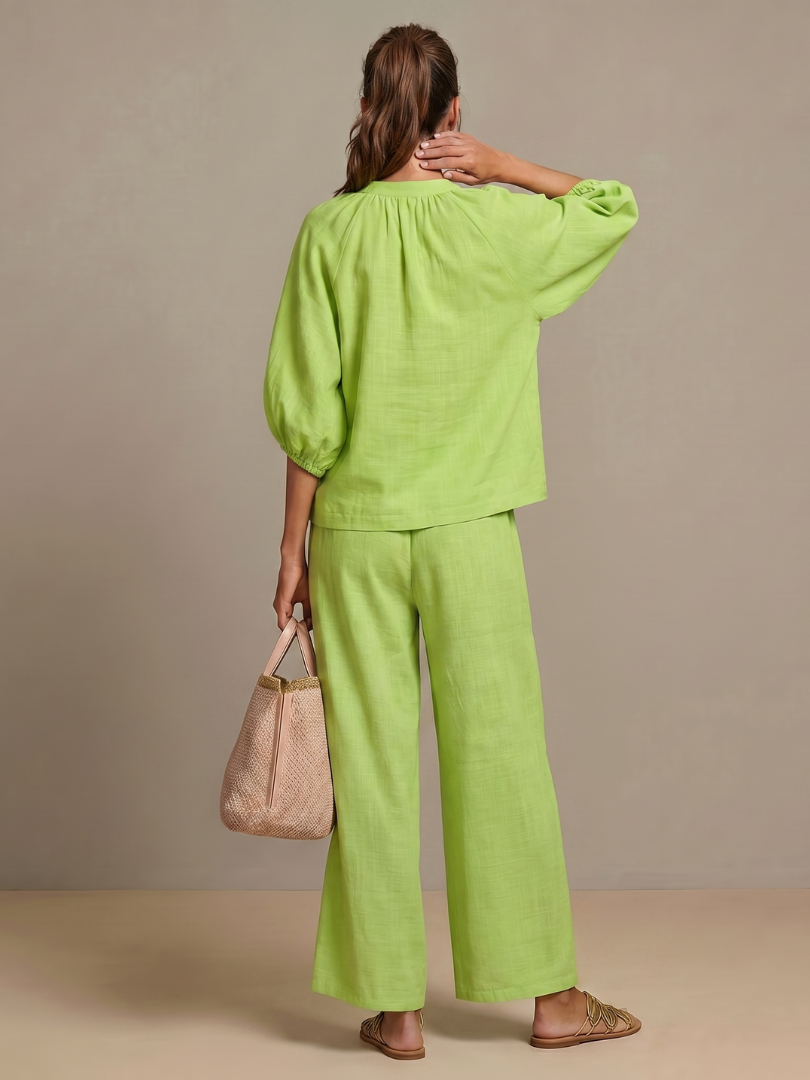 Cielebri Puff Sleeve Zip Top Wide Leg Pants Set – Two Piece Sets Women Loungewear Casual Summer Lounge Sets