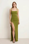 Riviera Bodycon Maxi Dress – Square Neck High Slit Formal Evening Gown Women Trendy Elegant Party