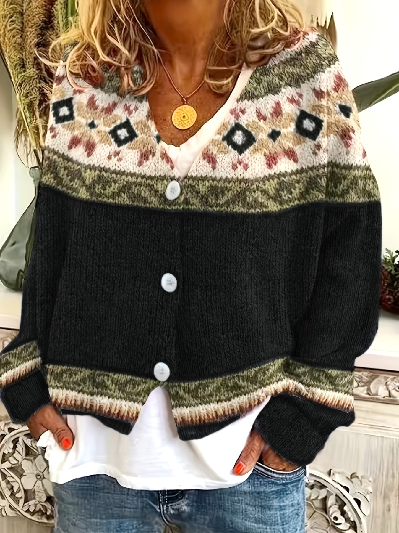 Blorvio Fair Isle Button Cardigan – Crochet Cardigan Sweater Women Fall Vintage Cropped Knit Cardigan