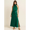 Satene Halter Dress – Satin Midi Women Formal Wedding Guest Cocktail Party Evening Elegant