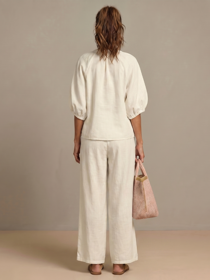 Cielebri Puff Sleeve Zip Top Wide Leg Pants Set – Two Piece Sets Women Loungewear Casual Summer Lounge Sets