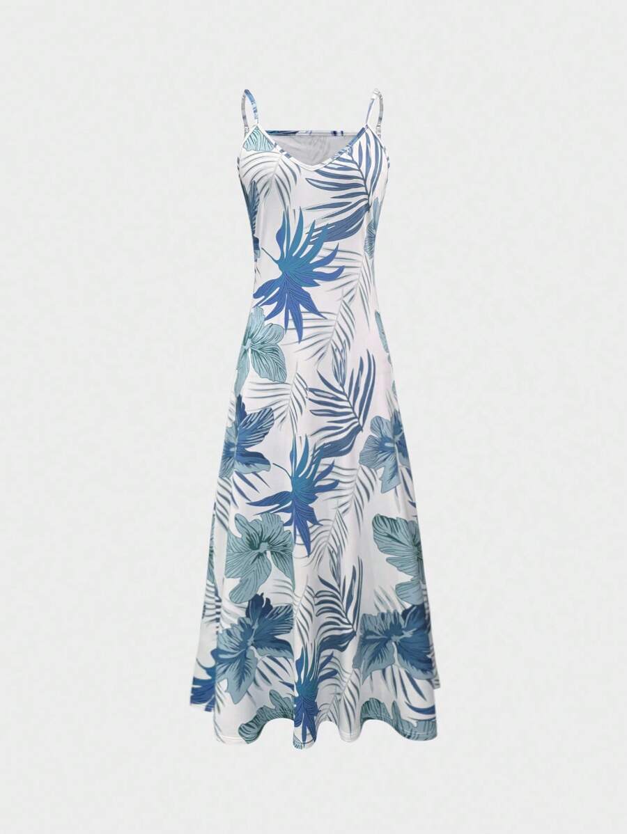 Palmeva Tropical Print Midi Dress – Summer Sundress Women Vacation Beach Resort Strappy Midi Dress