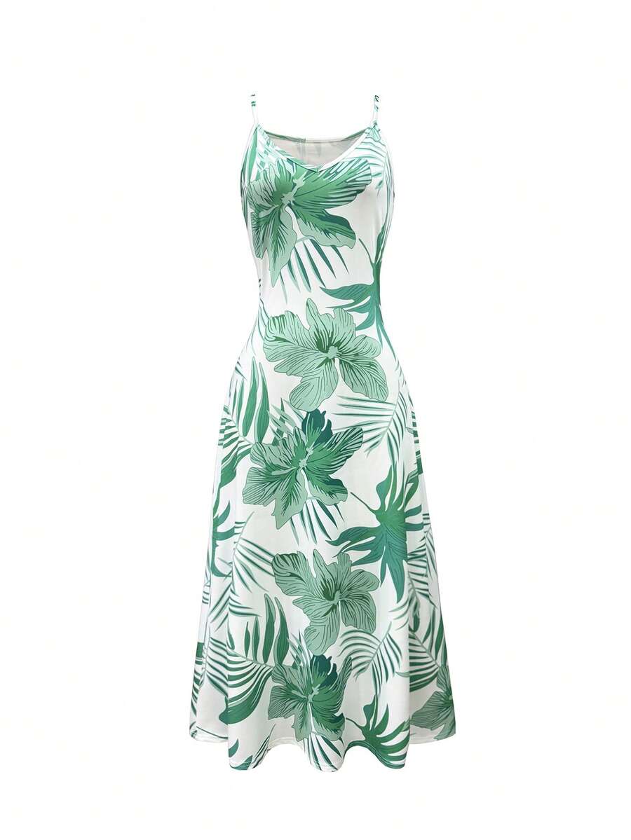 Palmeva Tropical Print Midi Dress – Summer Sundress Women Vacation Beach Resort Strappy Midi Dress