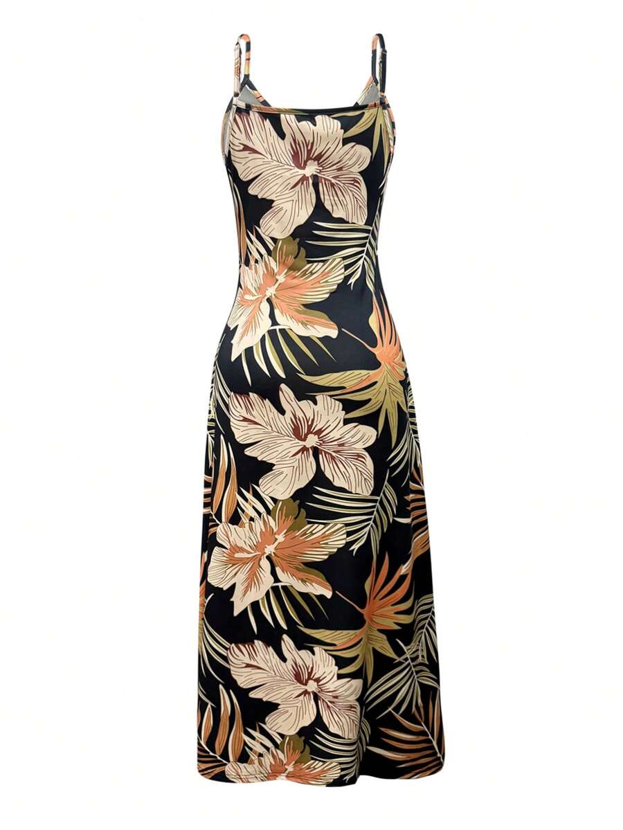 Palmeva Tropical Print Midi Dress – Summer Sundress Women Vacation Beach Resort Strappy Midi Dress