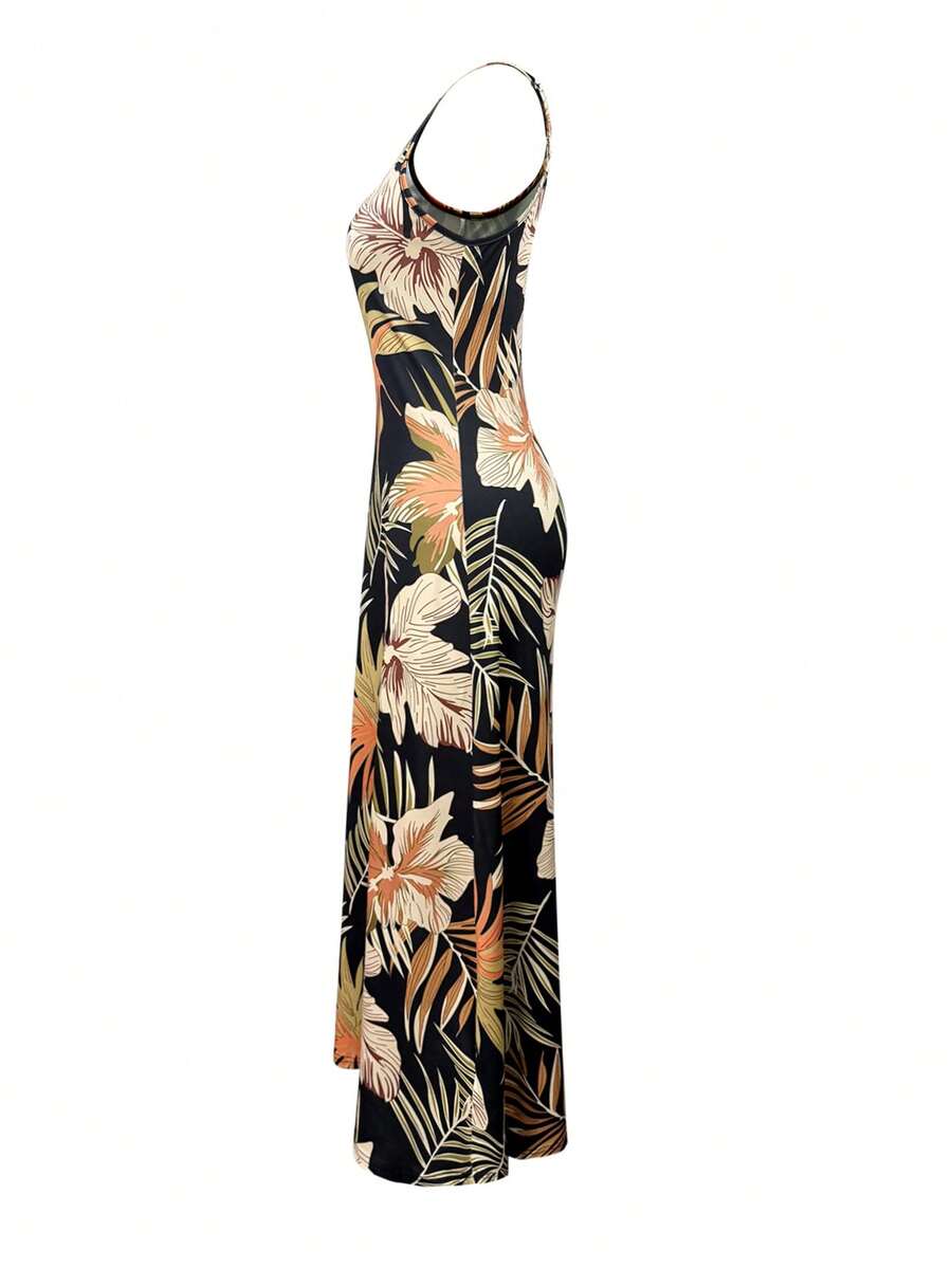 Palmeva Tropical Print Midi Dress – Summer Sundress Women Vacation Beach Resort Strappy Midi Dress