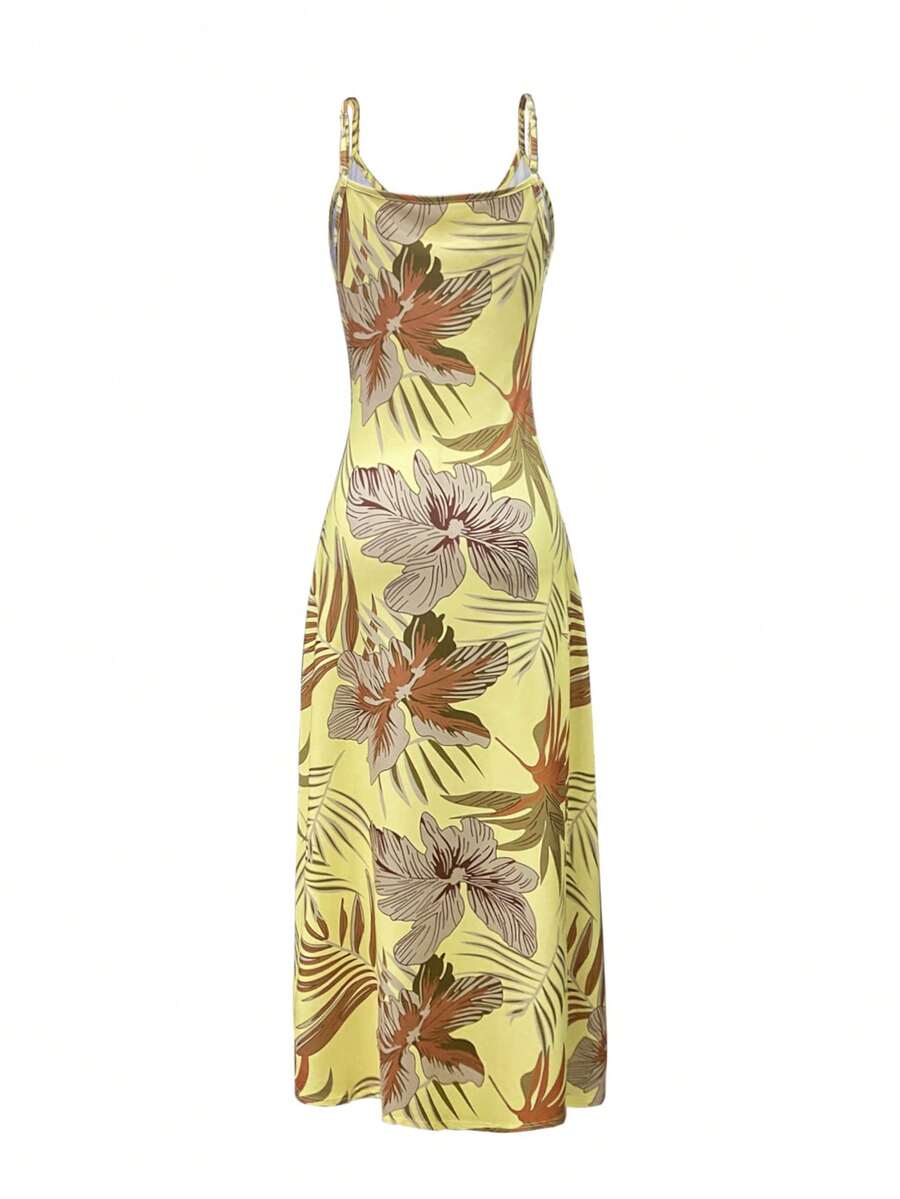 Palmeva Tropical Print Midi Dress – Summer Sundress Women Vacation Beach Resort Strappy Midi Dress