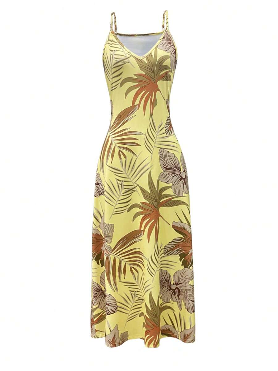 Palmeva Tropical Print Midi Dress – Summer Sundress Women Vacation Beach Resort Strappy Midi Dress