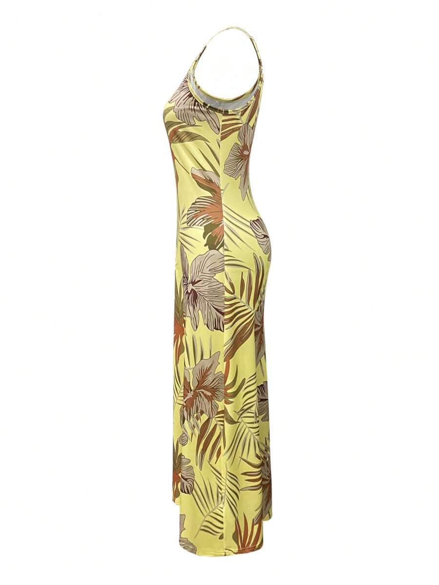 Palmeva Tropical Print Midi Dress – Summer Sundress Women Vacation Beach Resort Strappy Midi Dress