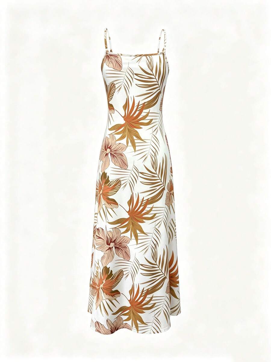 Palmeva Tropical Print Midi Dress – Summer Sundress Women Vacation Beach Resort Strappy Midi Dress