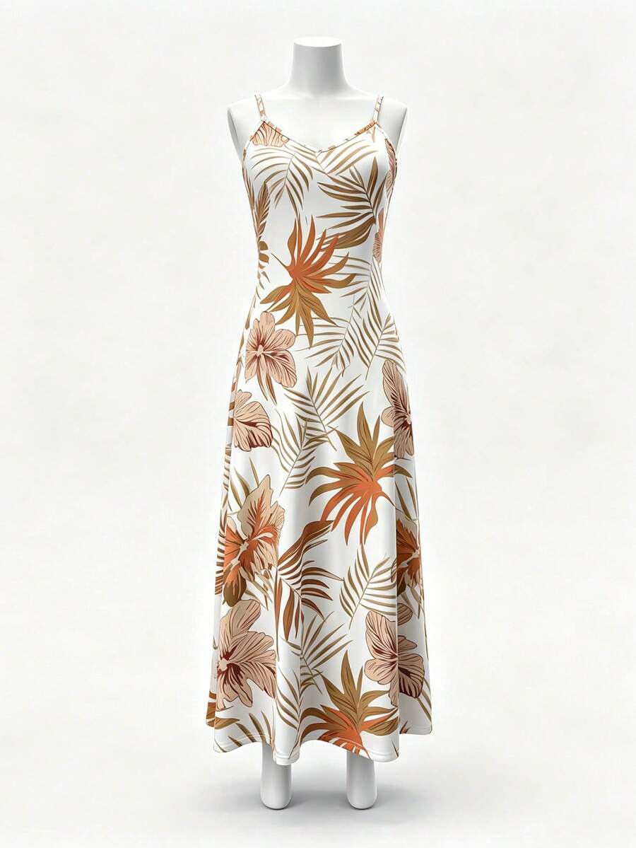 Palmeva Tropical Print Midi Dress – Summer Sundress Women Vacation Beach Resort Strappy Midi Dress