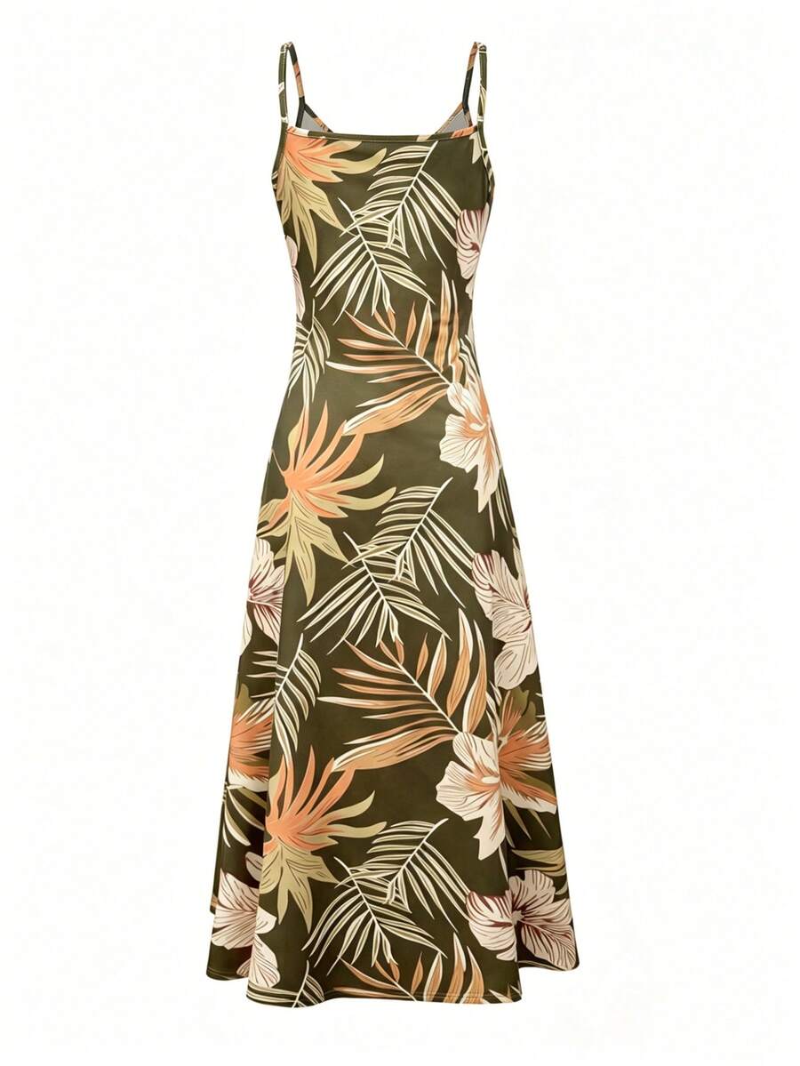 Palmeva Tropical Print Midi Dress – Summer Sundress Women Vacation Beach Resort Strappy Midi Dress