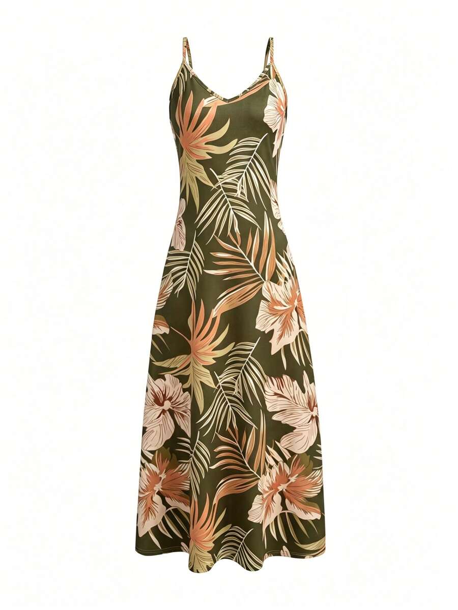 Palmeva Tropical Print Midi Dress – Summer Sundress Women Vacation Beach Resort Strappy Midi Dress