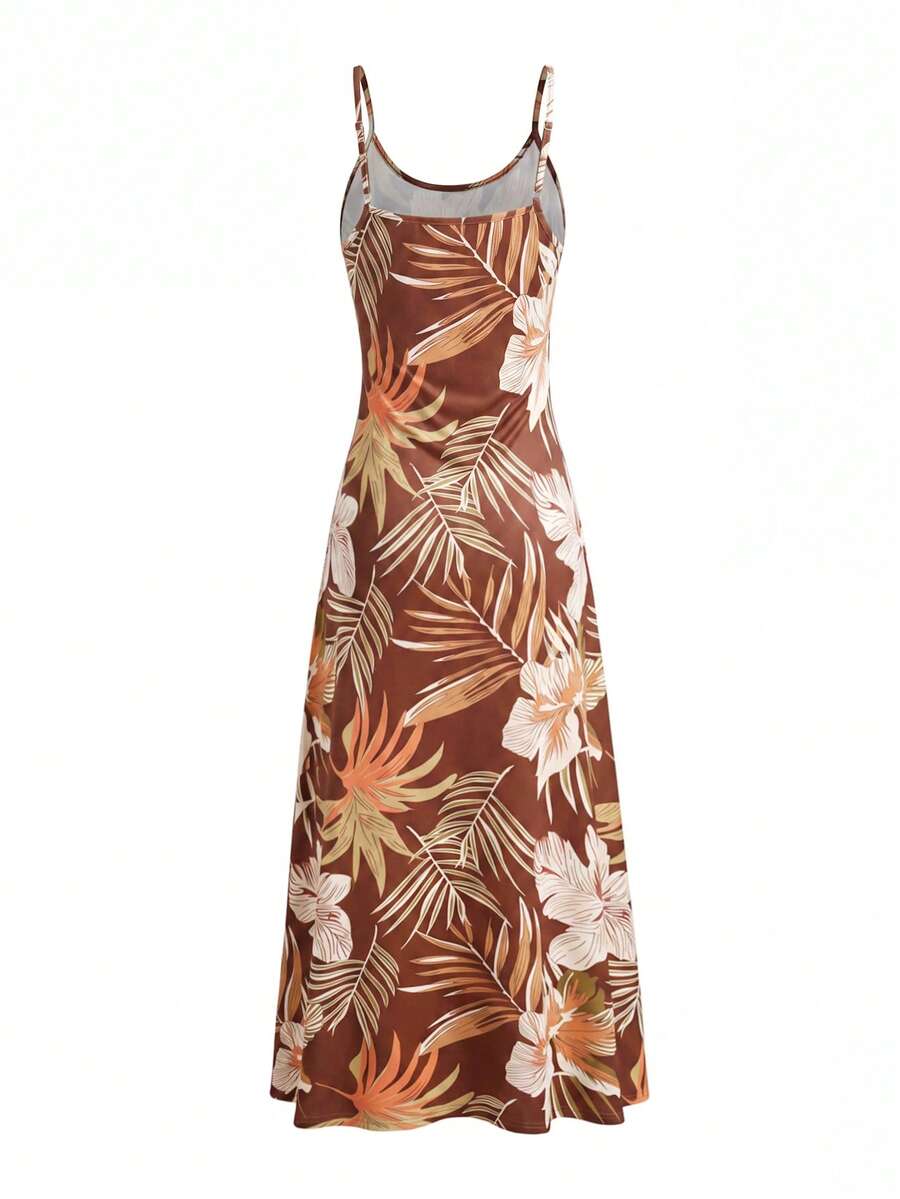 Palmeva Tropical Print Midi Dress – Summer Sundress Women Vacation Beach Resort Strappy Midi Dress