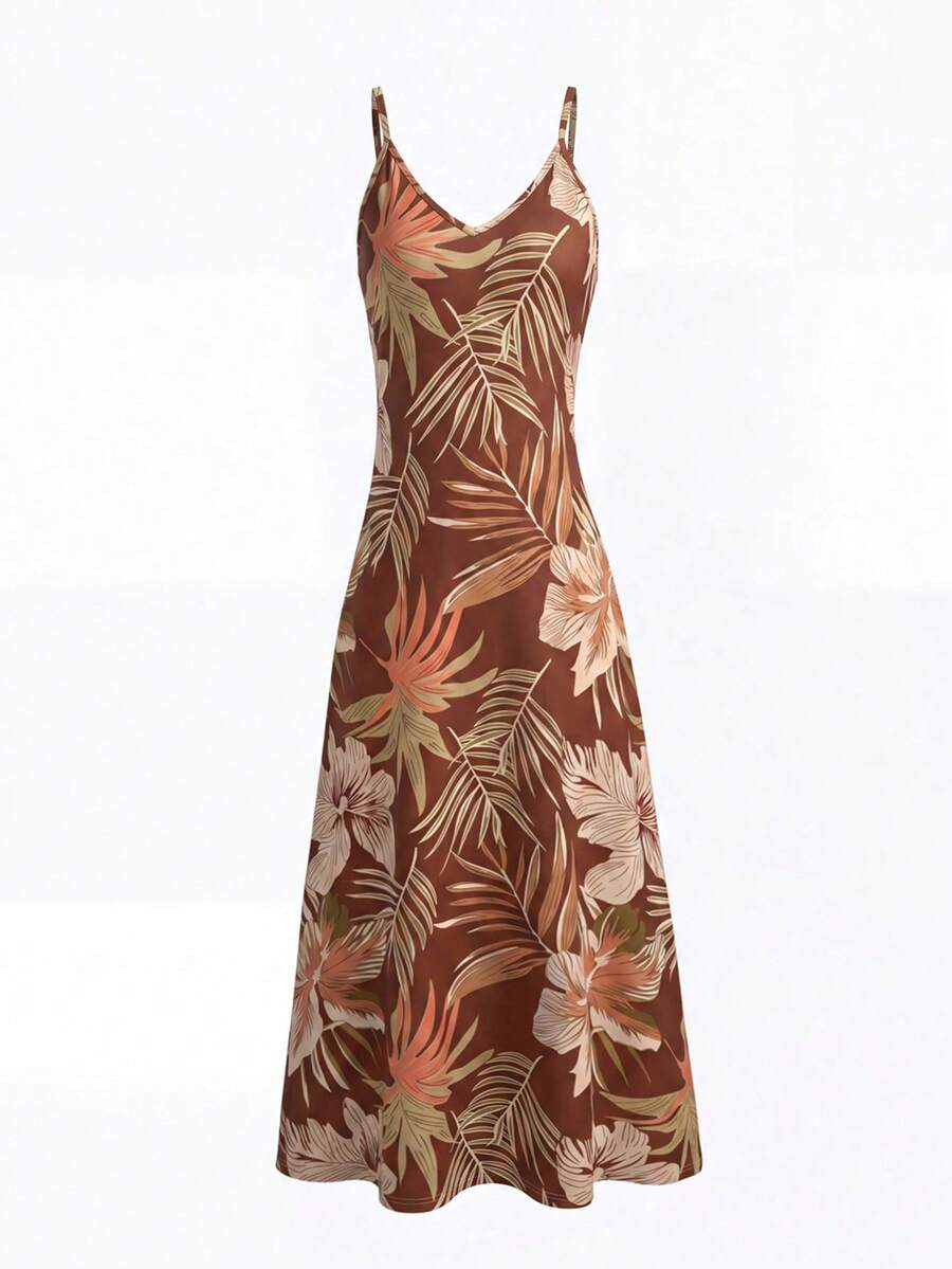 Palmeva Tropical Print Midi Dress – Summer Sundress Women Vacation Beach Resort Strappy Midi Dress