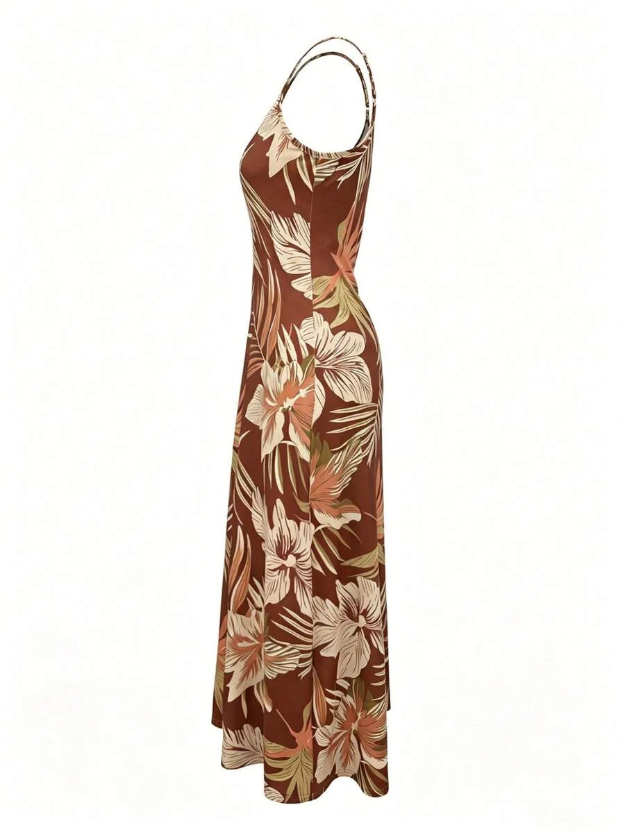Palmeva Tropical Print Midi Dress – Summer Sundress Women Vacation Beach Resort Strappy Midi Dress