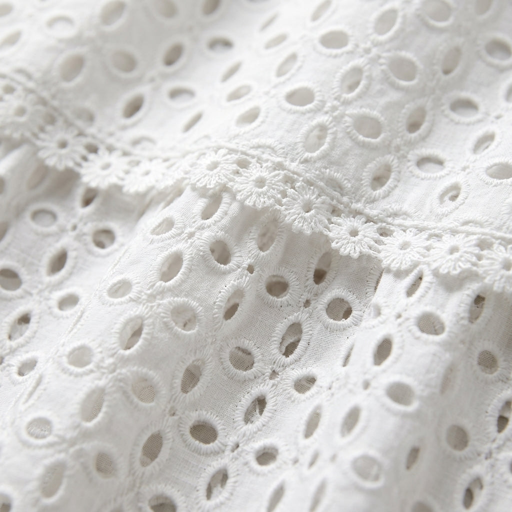 Brodella Eyelet Midi Skirt – Women Broderie Anglaise Elastic Waist Romantic Midi Skirt