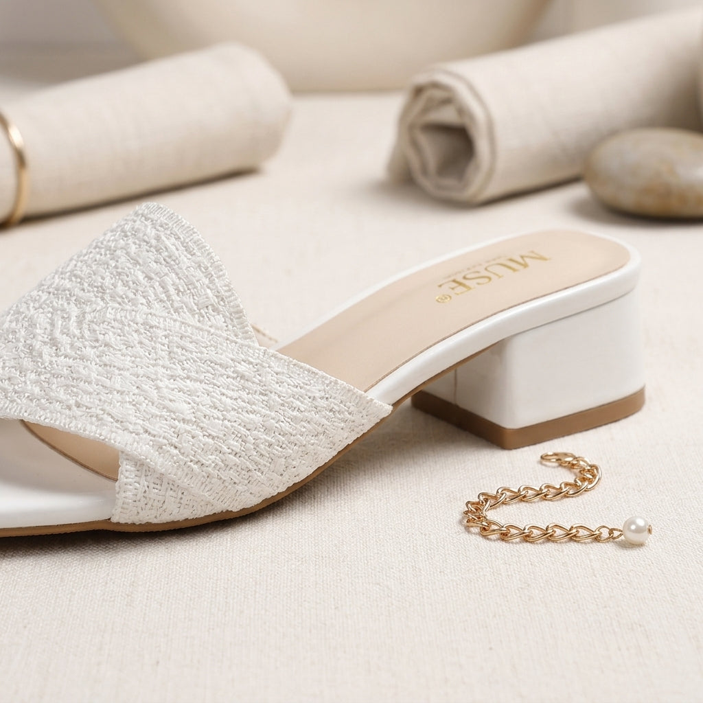 Ciabra Textured Block Heel Slide Sandal – Women Open Toe Mule Summer Casual Dress Low Heel Sandal