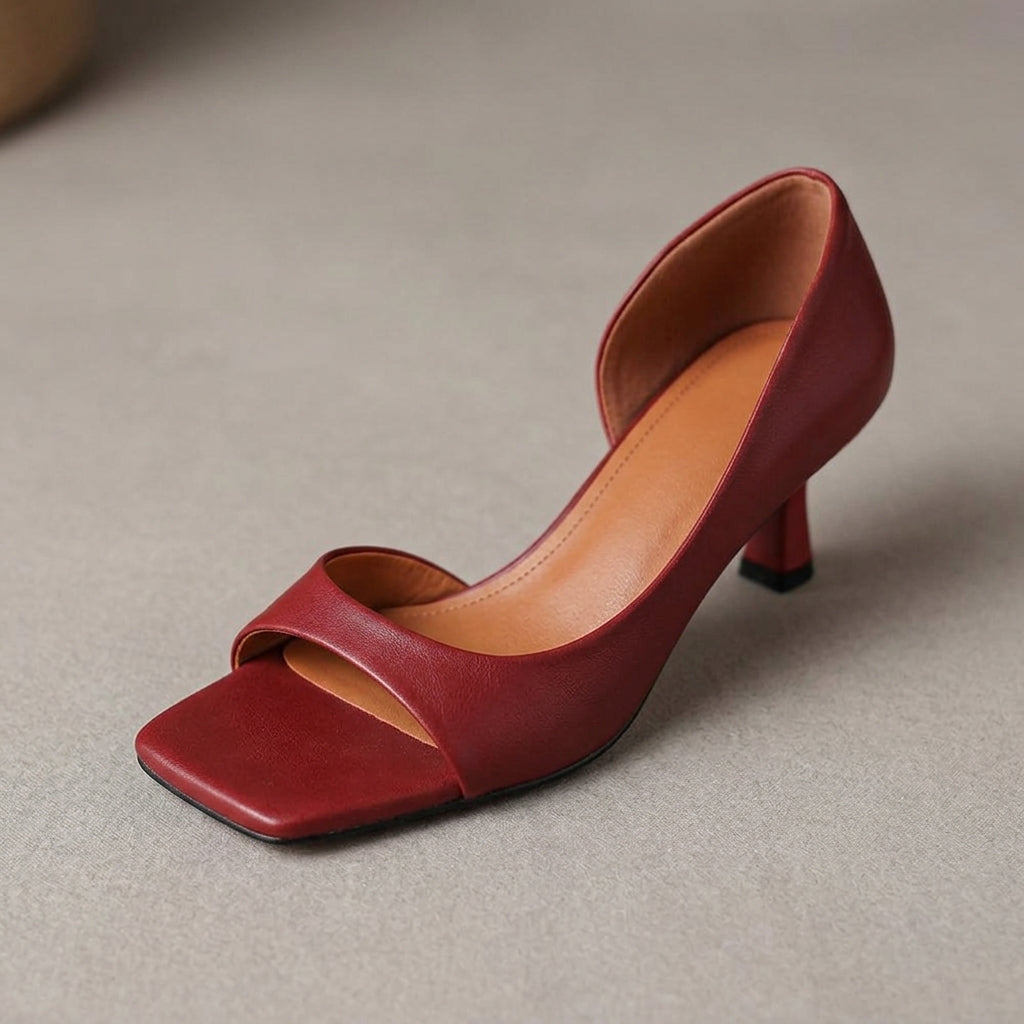 Toreva Square-Toe Kitten Heels – Women Designer Cut-Out Peep-Toe Luxury High Heels