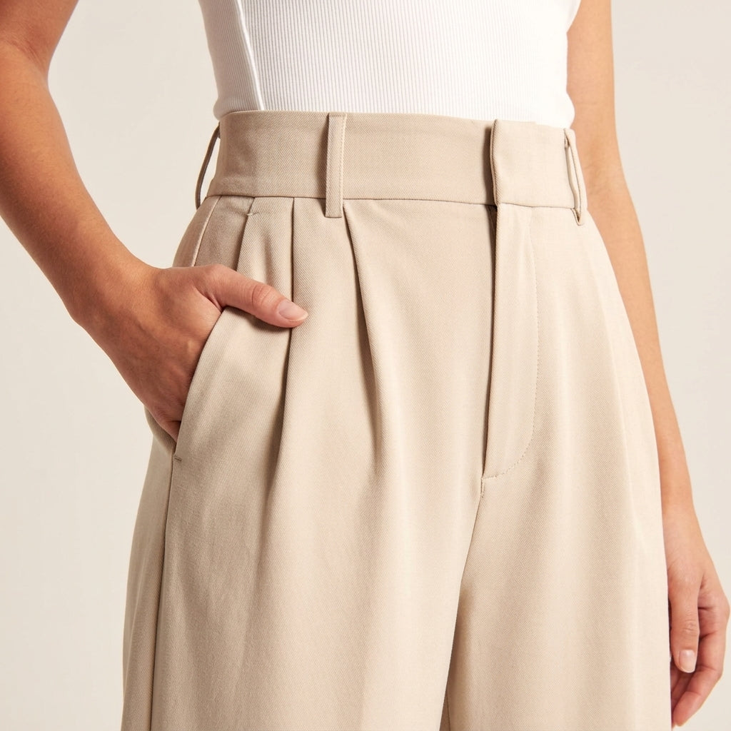 Pliesse High-Waist Wide-Leg Pants – Women Tailored Pleated Trousers Office Smart Casual Winter Pants