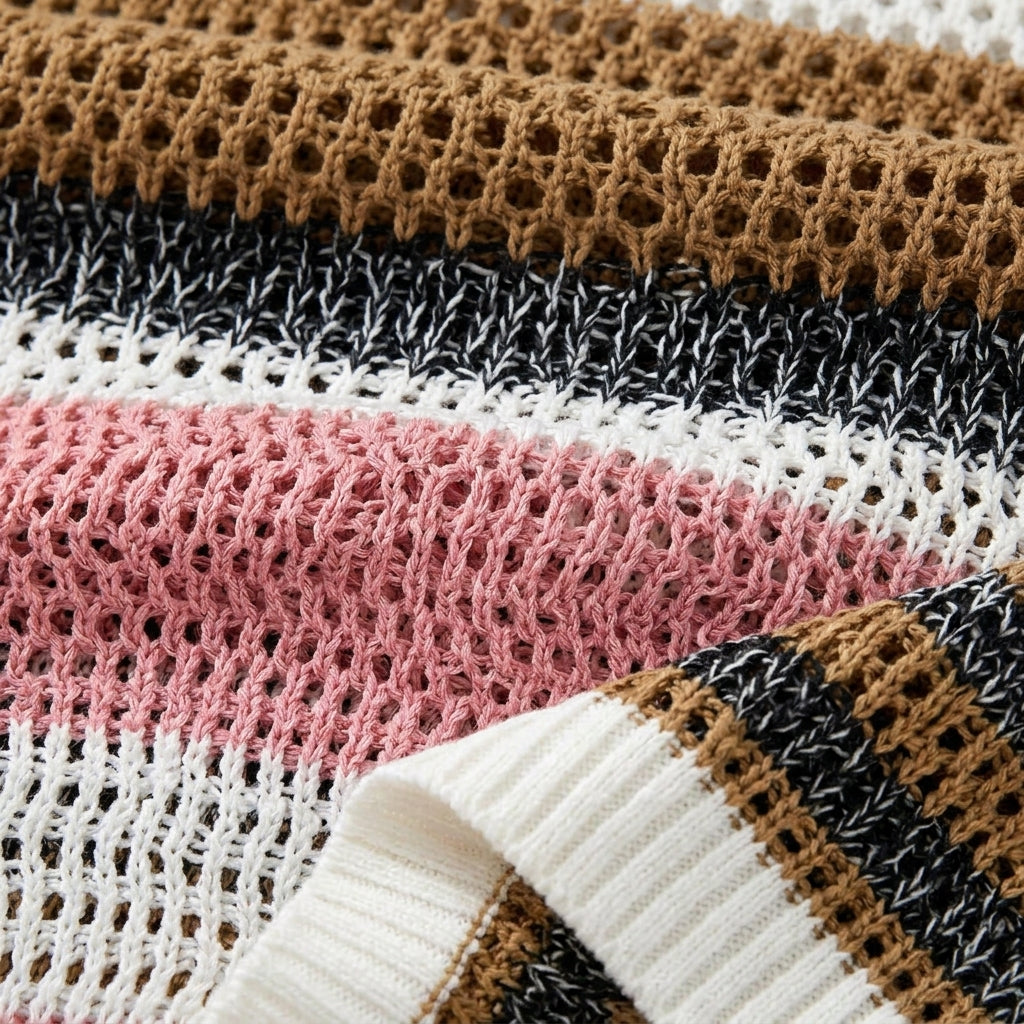 Rigana Striped Knit Sweater Vest – Women Sleeveless Crochet Summer Beach Vacation Casual Boho Top