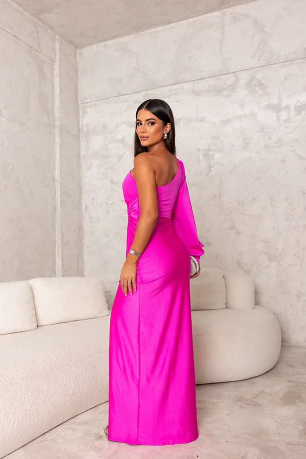 Robe longue fendue à une épaule Drapevia - Robe longue drapée en satin pour femme, pour soirées formelles, cocktails et fêtes