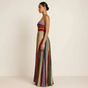 Chroma Strapless Maxi Dress – Multicolor Stripe Pleated Gown Women Evening Party Wedding Guest