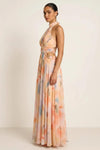Aureli Halter Maxi Dress – Women Watercolor Print Flowy Evening Wedding Guest Semi Formal Dresses