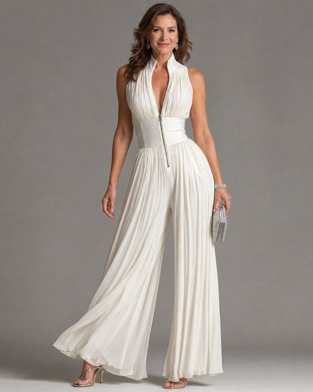 Solene Pleated Halter Wide-Leg Jumpsuit – Formal Wear Women Evening Wedding Guest Elegant Long Jumpsuit