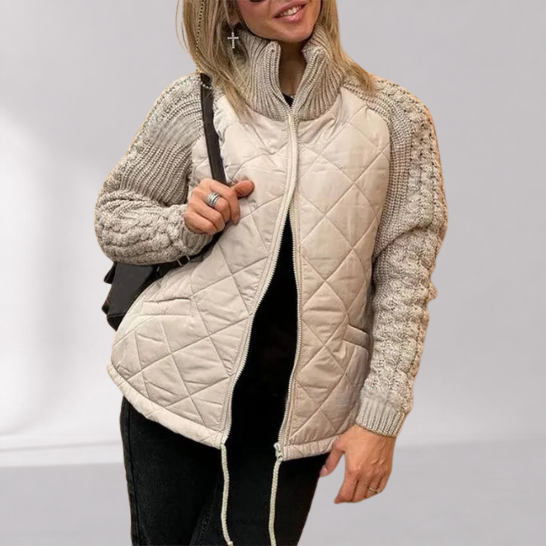 Quiltera Cable Knit Sleeve Quilted Jacket – Women Puffer Vest Hybrid Fall Outerwear Casual Lightweight Jacket