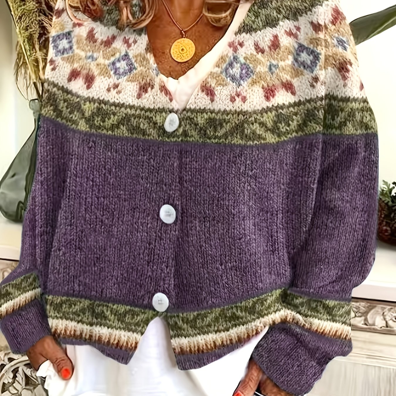 Blorvio Fair Isle Button Cardigan – Crochet Cardigan Sweater Women Fall Vintage Cropped Knit Cardigan
