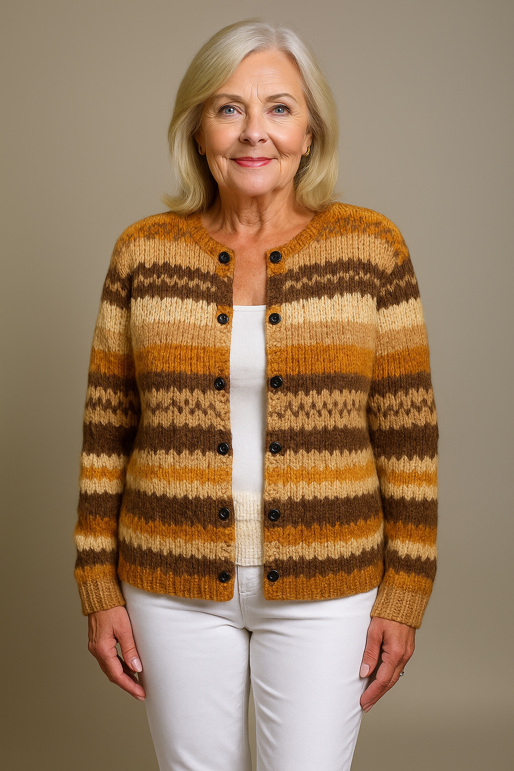Striosa Striped Button-Front Cardigan – Knitted Cardigan Women Chunky Oversized Fall Cozy Casual Striped Cardigan