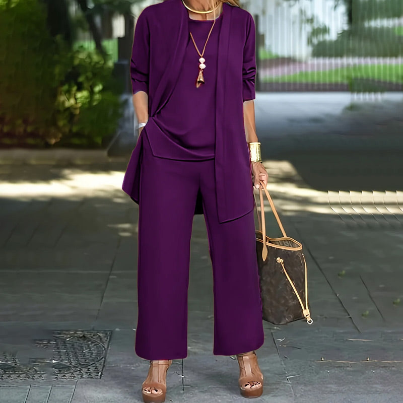 Corbyne Longline Duster Three-Piece Set – Formal Wear Women Elegant Evening Wedding Guest Wide-Leg Trouser Co-Ord