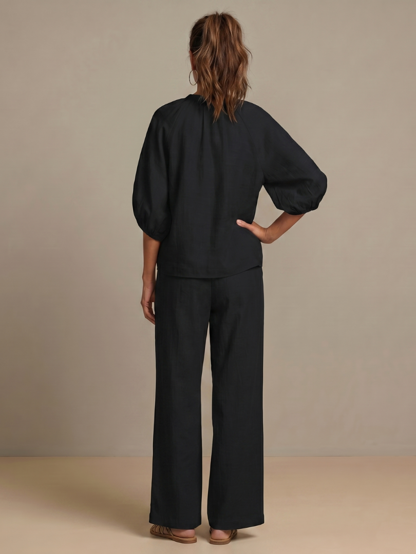Cielebri Puff Sleeve Zip Top Wide Leg Pants Set – Two Piece Sets Women Loungewear Casual Summer Lounge Sets