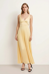Solene Pleated Maxi Dress – Yellow V-Neck Sleeveless Women Summer Wedding Guest Semi Formal Elegant