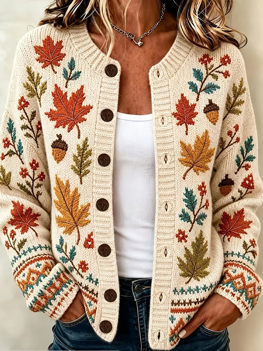 Foliaridge Embroidered Button-Front Cardigan – Knit Sweater Women Cardigan Fall Winter Casual Cozy Boho